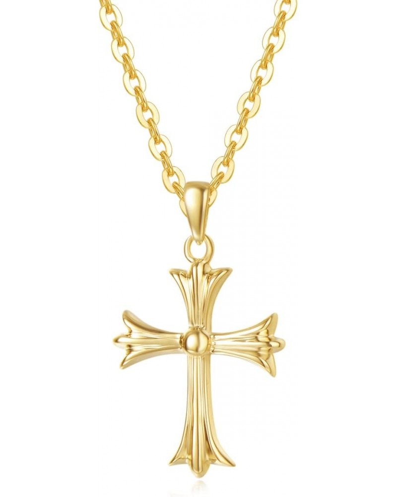 SOLID REAL 14K Yellow Gold SMALL TINY Little Cute Embossed Cross Crucifix Delicate Necklace Dainty Pendant Fine Jewelry For W...