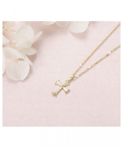 SOLID REAL 14K Yellow Gold SMALL TINY Little Cute Embossed Cross Crucifix Delicate Necklace Dainty Pendant Fine Jewelry For W...