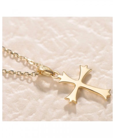 SOLID REAL 14K Yellow Gold SMALL TINY Little Cute Embossed Cross Crucifix Delicate Necklace Dainty Pendant Fine Jewelry For W...