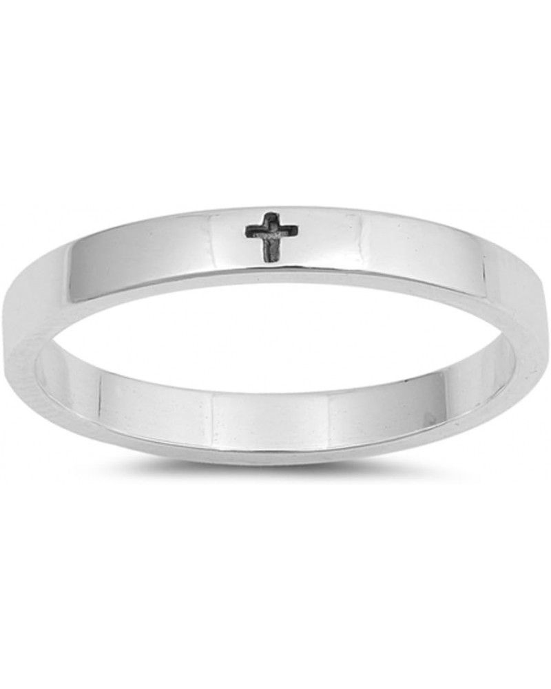 Simple Little Engraved Cross Stackable Ring .925 Sterling Silver Band Sizes 4-10 $11.85 Rings