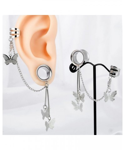 2 PCS 6mm-16mm Fashion 316 Stainless Steel New Double Flared Butterfly Ear Cuff Clips Dangle Ear Plugs Tunnels Gauges Stretch...