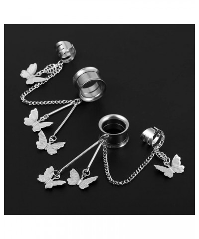 2 PCS 6mm-16mm Fashion 316 Stainless Steel New Double Flared Butterfly Ear Cuff Clips Dangle Ear Plugs Tunnels Gauges Stretch...