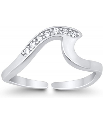 Wave Toe Ring Simulated Cubic Zirconia Adjustable Band 925 Sterling Silver (6mm) Simulated Cubic Zircnoia $10.61 Body Jewelry