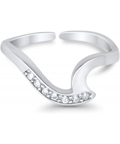 Wave Toe Ring Simulated Cubic Zirconia Adjustable Band 925 Sterling Silver (6mm) Simulated Cubic Zircnoia $10.61 Body Jewelry