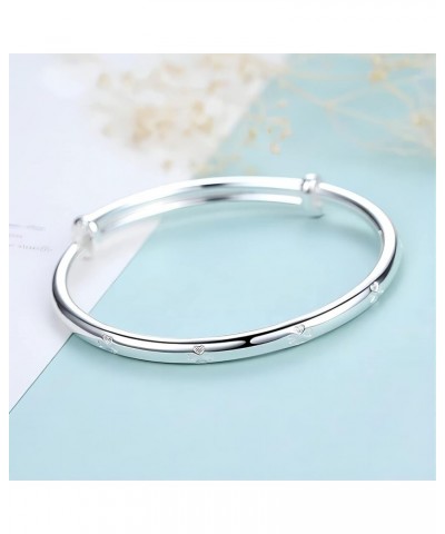 S925 Silver Bangle Bracelet for Women, Elegant Women‘s Sterling Silver Bracelet Bangle Adjustable 6.4-7.8 inches Small Size C...