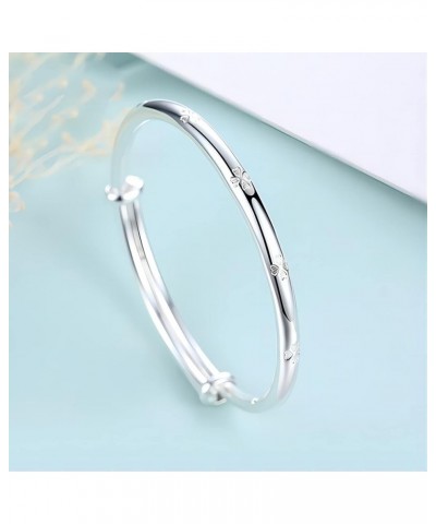 S925 Silver Bangle Bracelet for Women, Elegant Women‘s Sterling Silver Bracelet Bangle Adjustable 6.4-7.8 inches Small Size C...