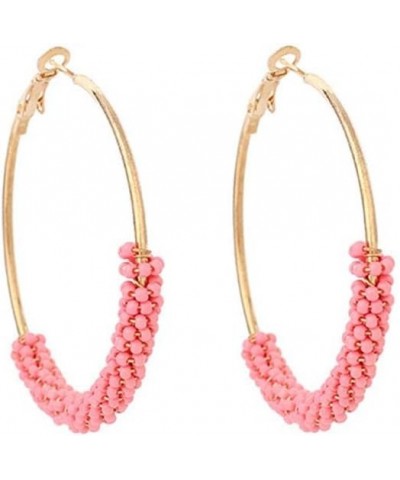 Beaded Hoop Earrings Colorful Beads Geometric Big Circle Earrings Jewelry for Women Girls Pink $7.94 Earrings