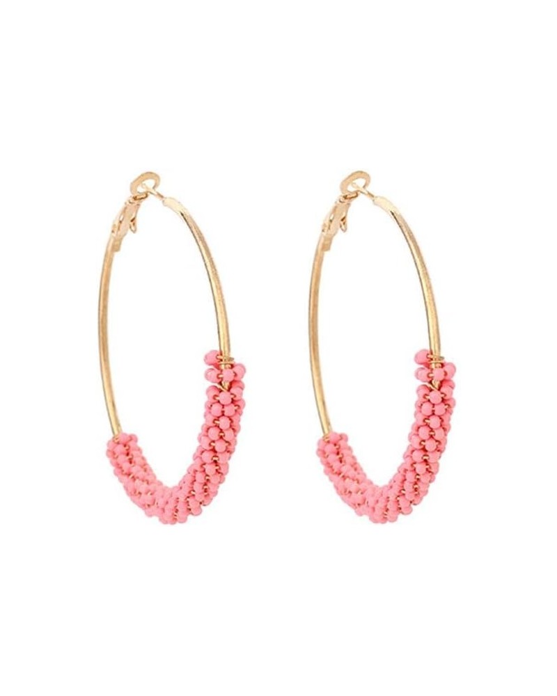 Beaded Hoop Earrings Colorful Beads Geometric Big Circle Earrings Jewelry for Women Girls Pink $7.94 Earrings