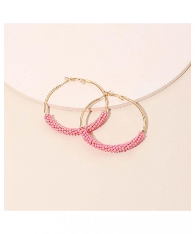 Beaded Hoop Earrings Colorful Beads Geometric Big Circle Earrings Jewelry for Women Girls Pink $7.94 Earrings