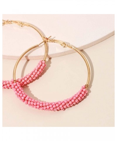 Beaded Hoop Earrings Colorful Beads Geometric Big Circle Earrings Jewelry for Women Girls Pink $7.94 Earrings