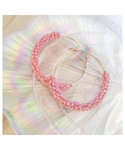 Beaded Hoop Earrings Colorful Beads Geometric Big Circle Earrings Jewelry for Women Girls Pink $7.94 Earrings