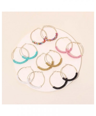 Beaded Hoop Earrings Colorful Beads Geometric Big Circle Earrings Jewelry for Women Girls Pink $7.94 Earrings