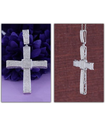 Round White Diamond Dangling Bail Square Centre Cross (Unisex) Pendant with 18 Inch Silver Chain for Men's & Women's (1.00 ct...