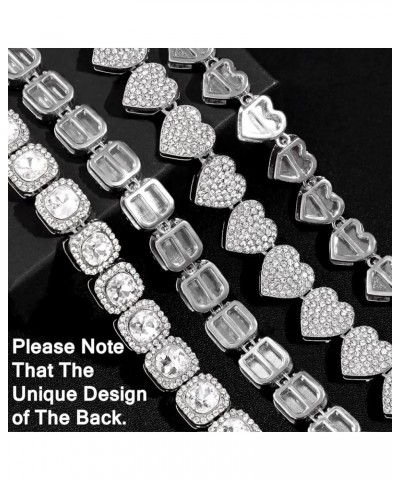 2PCS Clustered Diamond Tennis Chain Miami Cuban Link Chain for Women 15MM Clustered Heart Iced Out Miami Cuban Necklace Hip H...