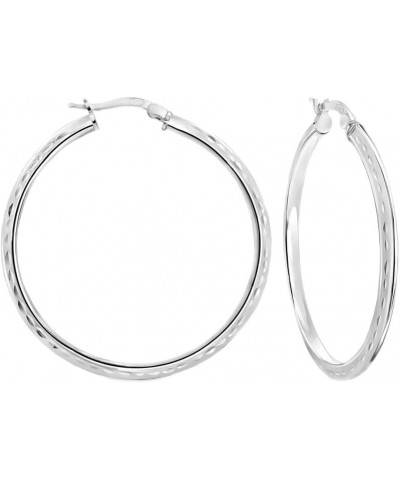 SolidSilver - 925 Sterling Silver High Polished Round Diamond-Cut Textured Triangle Tube 3mm Hoop Earrings for Women and Teen...