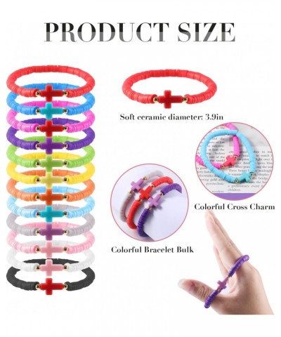 12 PCS Cross Bracelet for Women, Rainbow Cross Clay Beads Bracelets Set for Girls, Colorful Bracelets Stackable Cross Beads B...