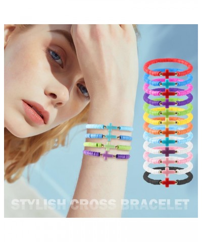 12 PCS Cross Bracelet for Women, Rainbow Cross Clay Beads Bracelets Set for Girls, Colorful Bracelets Stackable Cross Beads B...