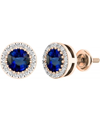 18K 5 MM Each Round Lab Created Gemstone & White Diamond Ladies Halo Stud Earrings, Rose Gold Lab Created Blue Sapphire $175....