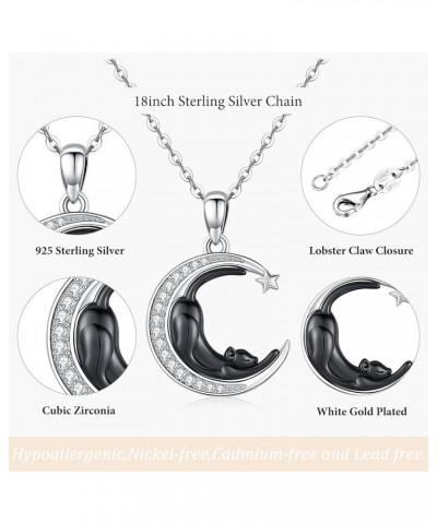 Cat Necklace, S925 Sterling Silver Cat on Moon Pendant with Cubic Zirconia, Cat Jewelry Mothers Day Gifts for Mum with Gift P...