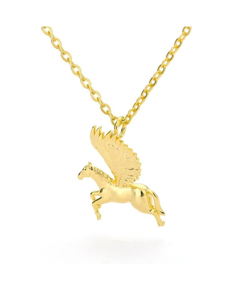 Flying Horse Pendant Necklace for Women Mystical Pegasus Necklace Fantasy Winged Horse 18K Gold Plated Stainless Steel Jewelr...