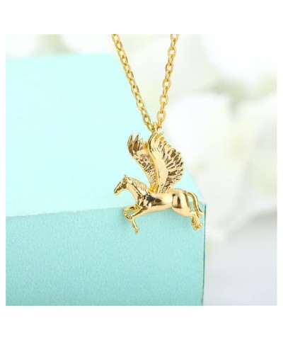 Flying Horse Pendant Necklace for Women Mystical Pegasus Necklace Fantasy Winged Horse 18K Gold Plated Stainless Steel Jewelr...