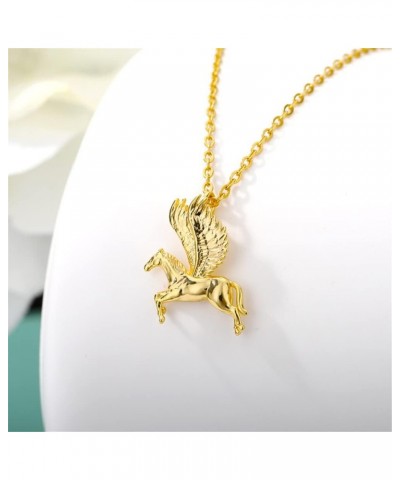 Flying Horse Pendant Necklace for Women Mystical Pegasus Necklace Fantasy Winged Horse 18K Gold Plated Stainless Steel Jewelr...