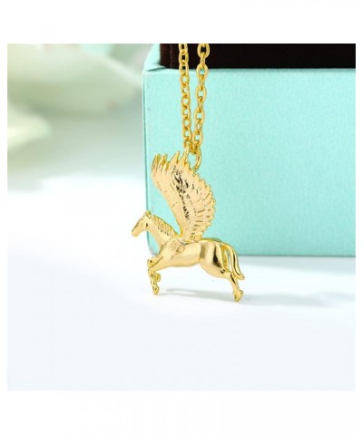 Flying Horse Pendant Necklace for Women Mystical Pegasus Necklace Fantasy Winged Horse 18K Gold Plated Stainless Steel Jewelr...