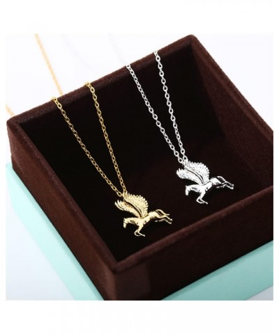 Flying Horse Pendant Necklace for Women Mystical Pegasus Necklace Fantasy Winged Horse 18K Gold Plated Stainless Steel Jewelr...