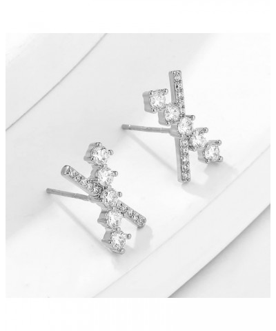 Exquisite Cubic Zirconia Stud Earrings,Geometric Statement Jewelry Crystal Inlaid Hollow Multilayer Open Hoops Ear Stud For W...