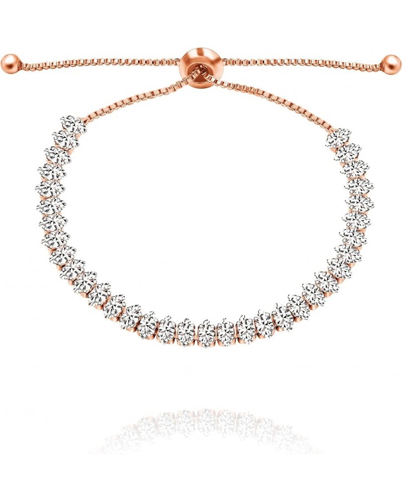 Women's Single Row Cubic Zirconia Diamond Crystal Tennis Bracelet Adjustable Link Chain Bracelets Marquise&Rose Gold $7.66 Br...