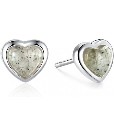 Small Heart Stud Earrings 8mm 925 Sterling Silver Natural White Rose Quartz Crystal Labradorite Blue Heart Earrings Studs Lab...