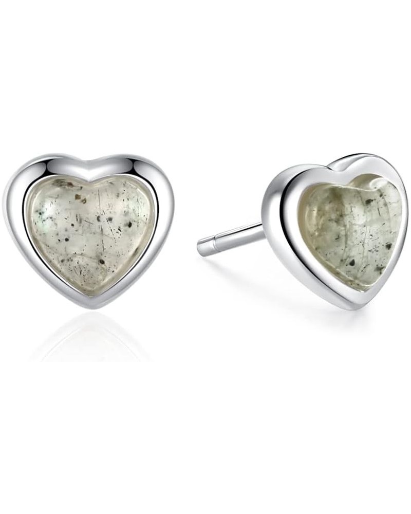 Small Heart Stud Earrings 8mm 925 Sterling Silver Natural White Rose Quartz Crystal Labradorite Blue Heart Earrings Studs Lab...