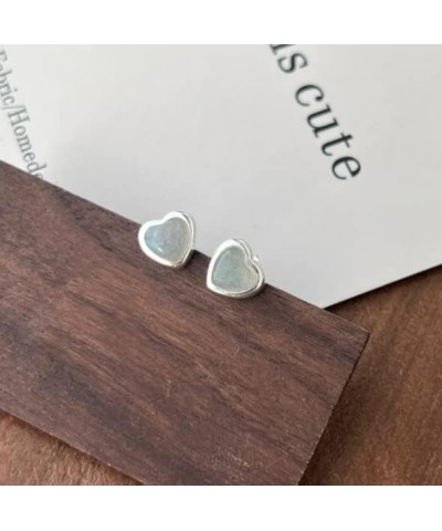 Small Heart Stud Earrings 8mm 925 Sterling Silver Natural White Rose Quartz Crystal Labradorite Blue Heart Earrings Studs Lab...