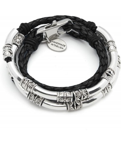 Mini Maxi Silver Plated Braided Leather Women's Wrap Bracelet Gloss Black Small $65.00 Bracelets