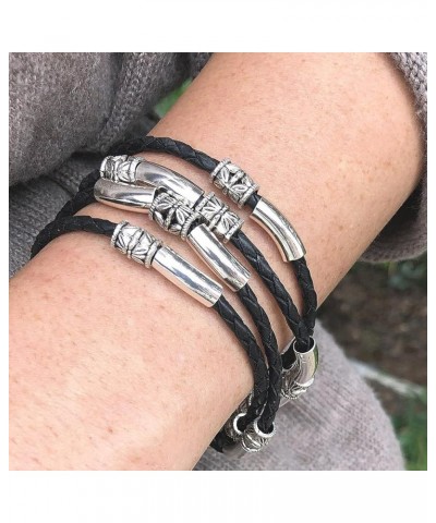 Mini Maxi Silver Plated Braided Leather Women's Wrap Bracelet Gloss Black Small $65.00 Bracelets