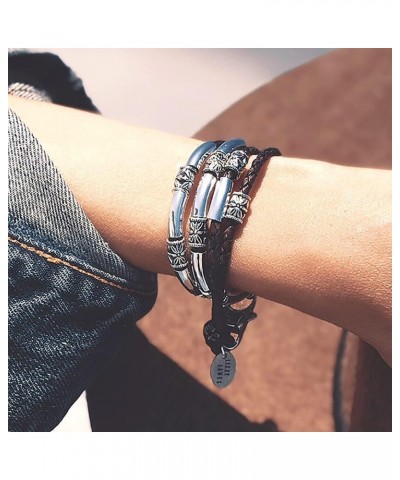 Mini Maxi Silver Plated Braided Leather Women's Wrap Bracelet Gloss Black Small $65.00 Bracelets