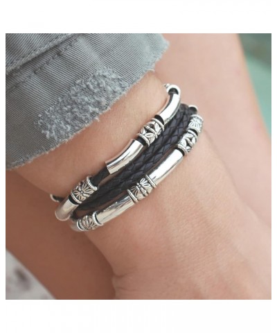 Mini Maxi Silver Plated Braided Leather Women's Wrap Bracelet Gloss Black Small $65.00 Bracelets