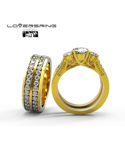 Couple Ring Bridal Set His Hers White Gold Plated CZ Stainless Steel Wedding Ring Band Set Yellow women's size 6 & men's size...