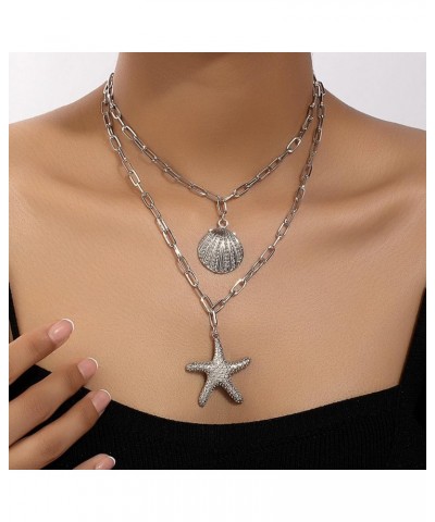 Seashell Necklaces for Women Girls Gold Layered Seeshell Starfish Pendant Necklace Silver Chian Necklaces for Hawaiian Beach ...