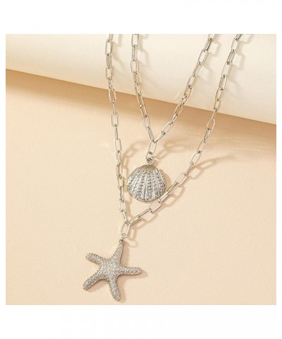 Seashell Necklaces for Women Girls Gold Layered Seeshell Starfish Pendant Necklace Silver Chian Necklaces for Hawaiian Beach ...