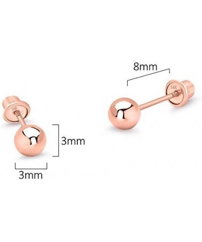 Real 14k Rose Gold Polished Ball Screw Back Earrings - 3mm 4mm 5mm 6mm 7mm 8mm - Screw Back Earrings for Women cartilage - Ro...