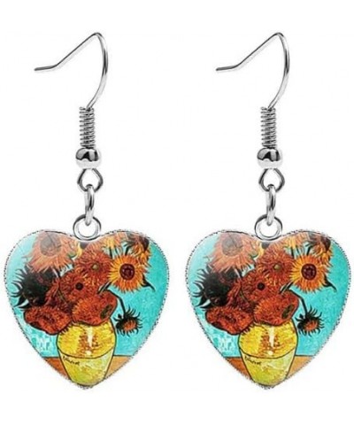 Van Gogh Painting Starry Sky Sunflower Dangle Earrings Abstract Art Earrings Trendy Charm Jewelry for Women Girls Sunflower 2...