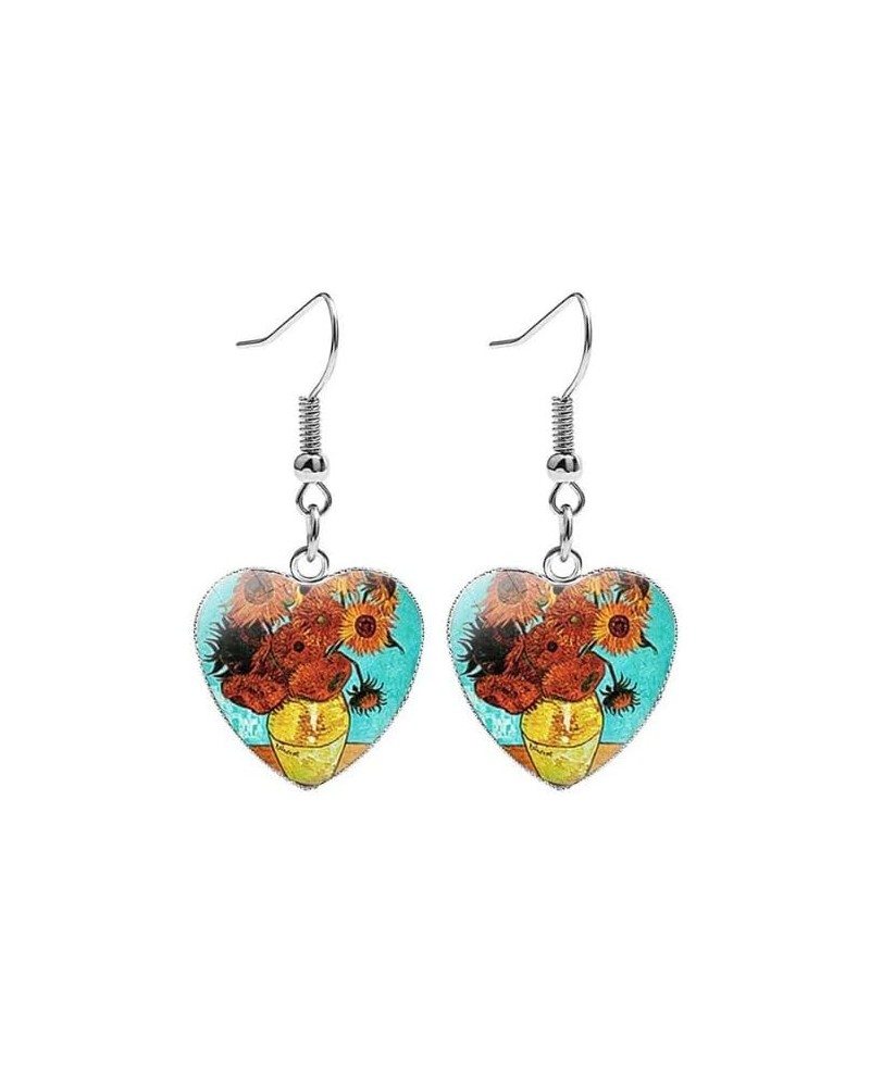 Van Gogh Painting Starry Sky Sunflower Dangle Earrings Abstract Art Earrings Trendy Charm Jewelry for Women Girls Sunflower 2...