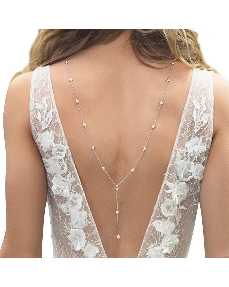 Wedding Multi-layered Rhinestone Back Chain Necklace Layered Bridal Crystal Back Chain Jewelry Festival Rave Rhinestone Backd...