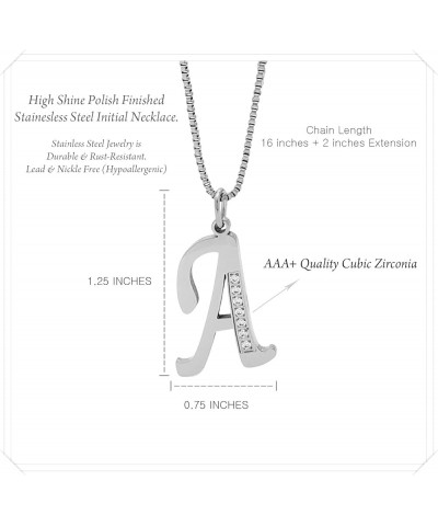 Stainless Steel Waterproof Cubic Zircon Accent Initial A-Z Letter Name Pendant Necklace for Women, Girls A Silver $9.89 Neckl...