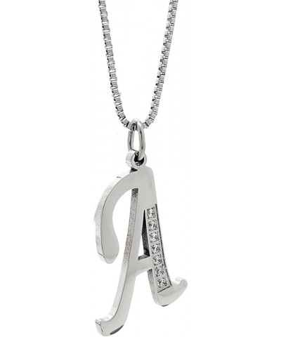 Stainless Steel Waterproof Cubic Zircon Accent Initial A-Z Letter Name Pendant Necklace for Women, Girls A Silver $9.89 Neckl...