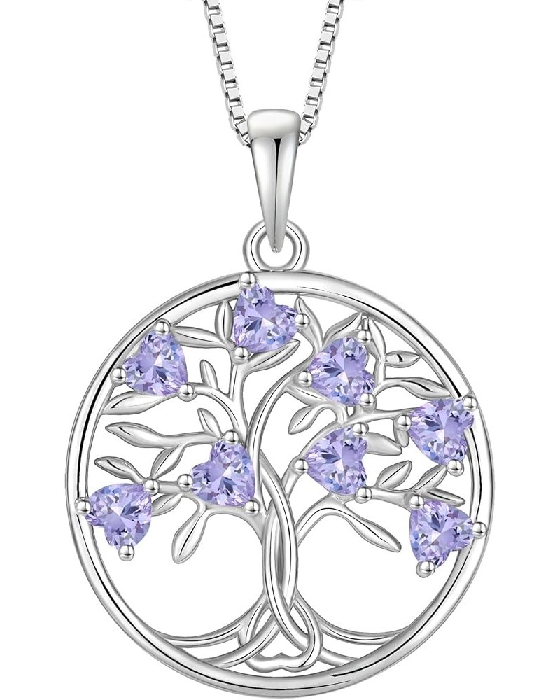 925 Sterling Silver Pendant Necklace Lady Tree of Life Necklace Birthstone Necklace Gift for Wife Mother 06-alexandrite-Jun $...