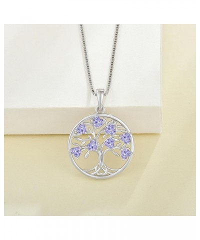 925 Sterling Silver Pendant Necklace Lady Tree of Life Necklace Birthstone Necklace Gift for Wife Mother 06-alexandrite-Jun $...