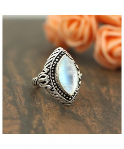 5.85Cts Native American Style Smarquise Shaped Natural Gemstone Rings For Women, 925 Silver Plated Birthstone Ring Jewelry Gi...