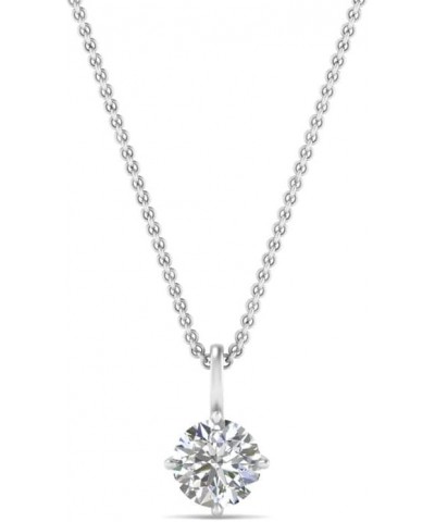 1/4 To 5 Carat Round Cut Lab Grown Diamond Solitaire 4 Prong Necklace Pendant With 18" Chain For Her 14K Gold (SI1-SI2 Clarit...